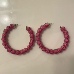 Kenneth Jay Lane Threaded Ball Hoops. Pink.